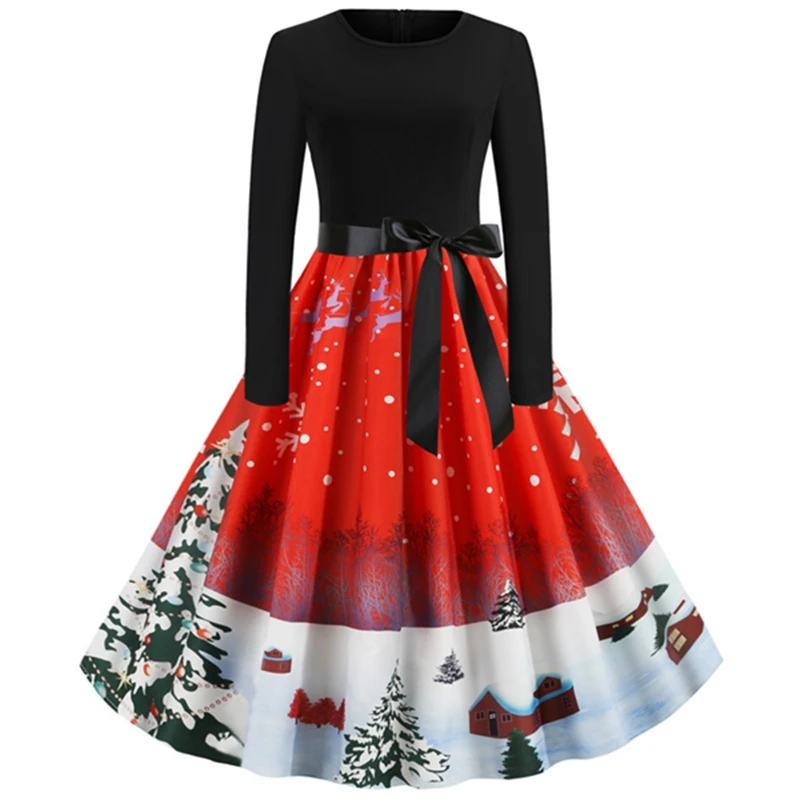 

Women's Christmas Retro Skirt Christmas Tree Print Party Casual Big Swing Dress