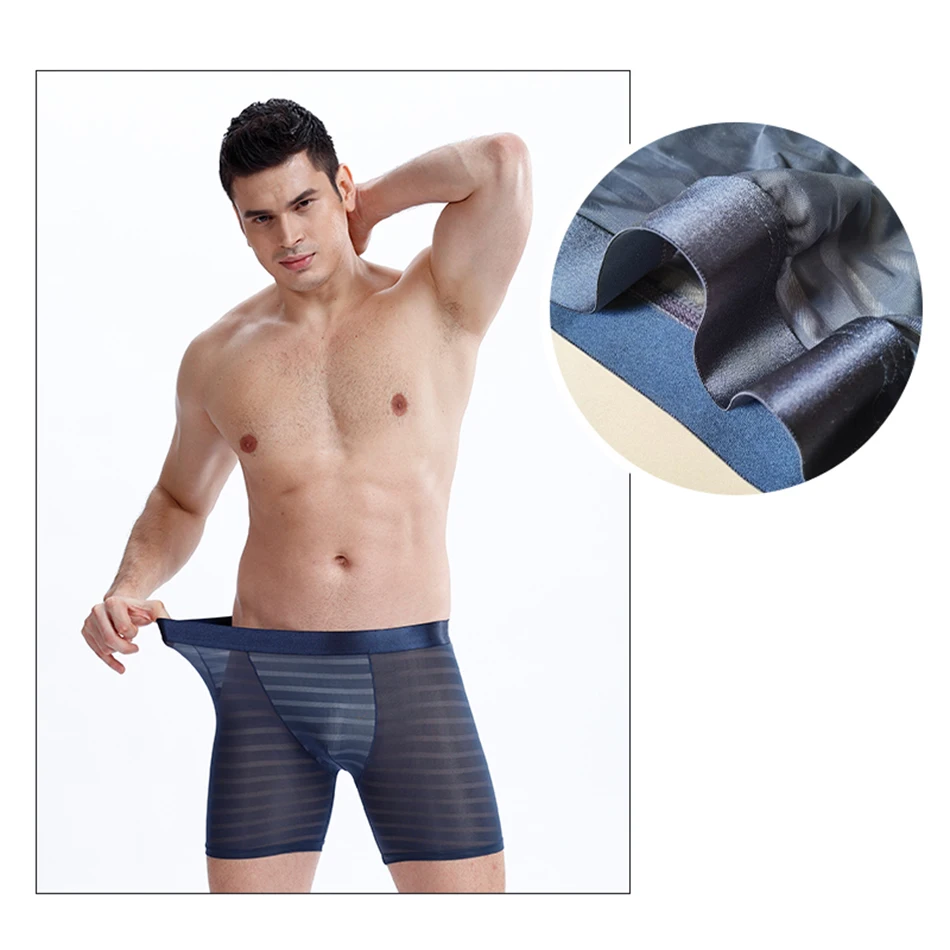 

2Pcs/Lot Long Men's Boxer Pants Cool Sexy Summer Breathable Underwear Sports Running Anti Wear Leg Shorts