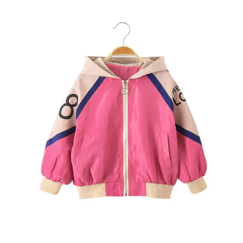 

New Girl Zipper Jacket Printed Windproof Spring Autumn Trench Coat Baby Girl Coats Teen Girl Splicing Letter Hoodie 3-13Y