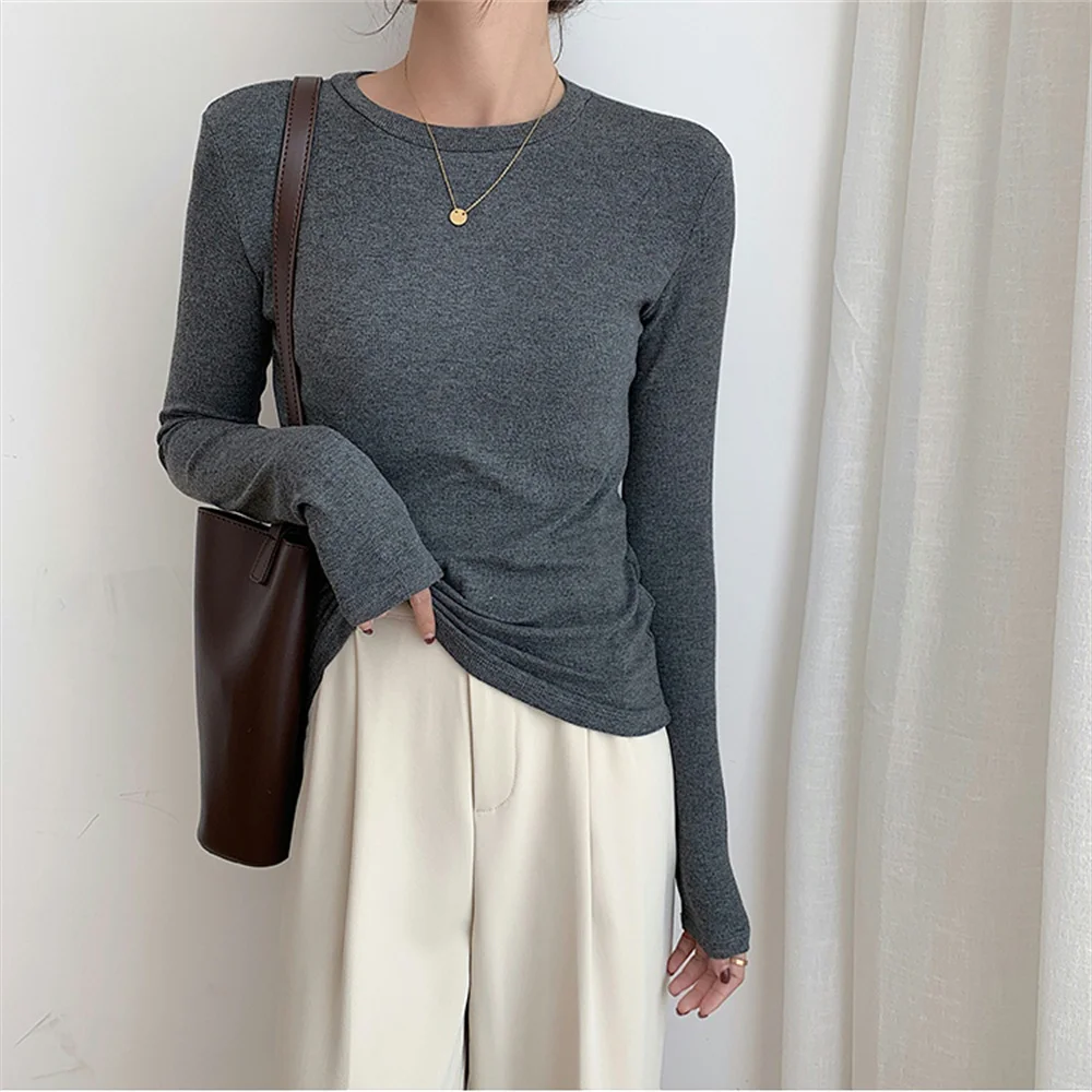 

HziriP Slim Hot Tee Femme Solid Streetwear All Match Full Sleeves Autumn Bottoming Women T-Shirts Casual OL Loose Tops