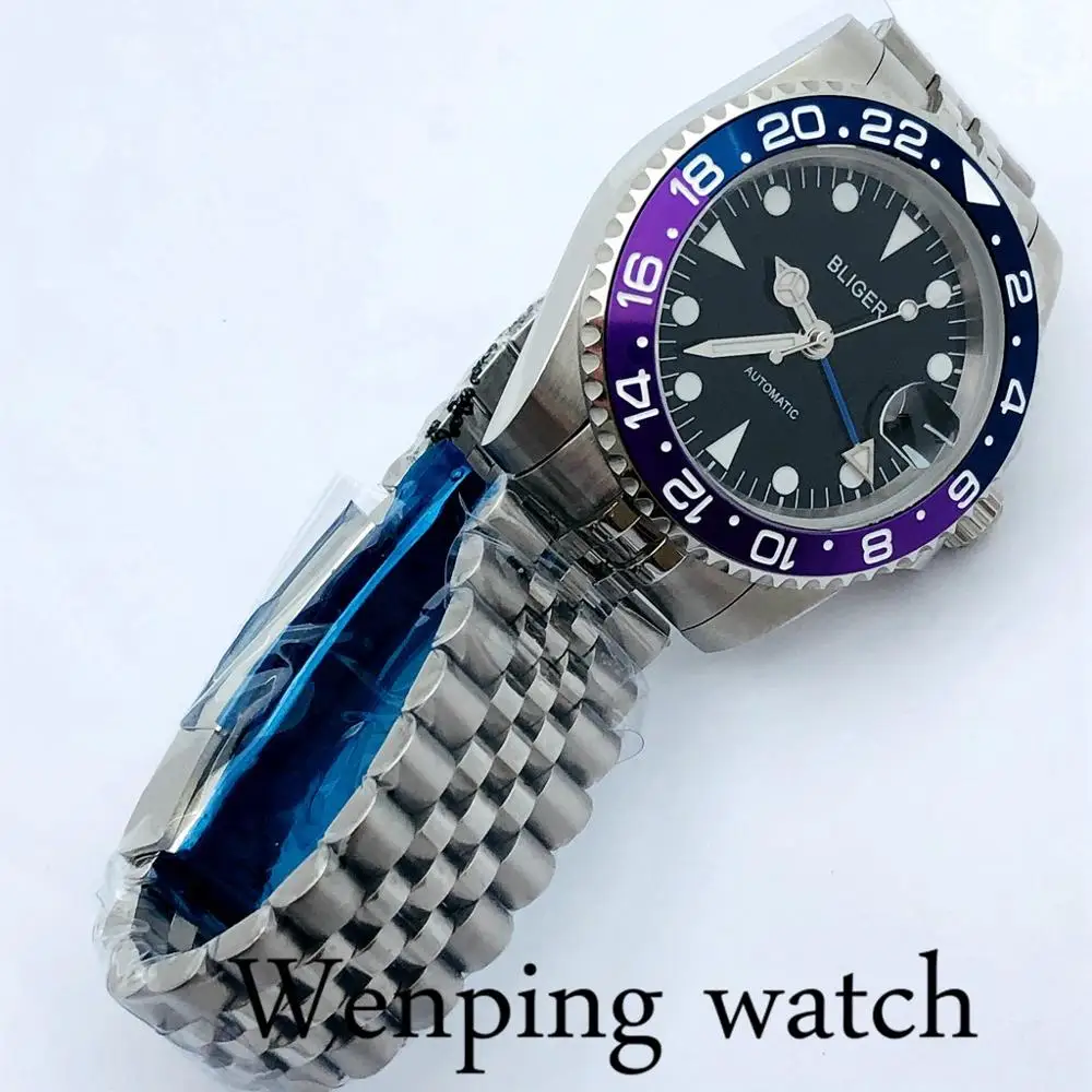 Bliger 40 мм мужские новые стерильные GMT механические часы с сапфировым стеклом