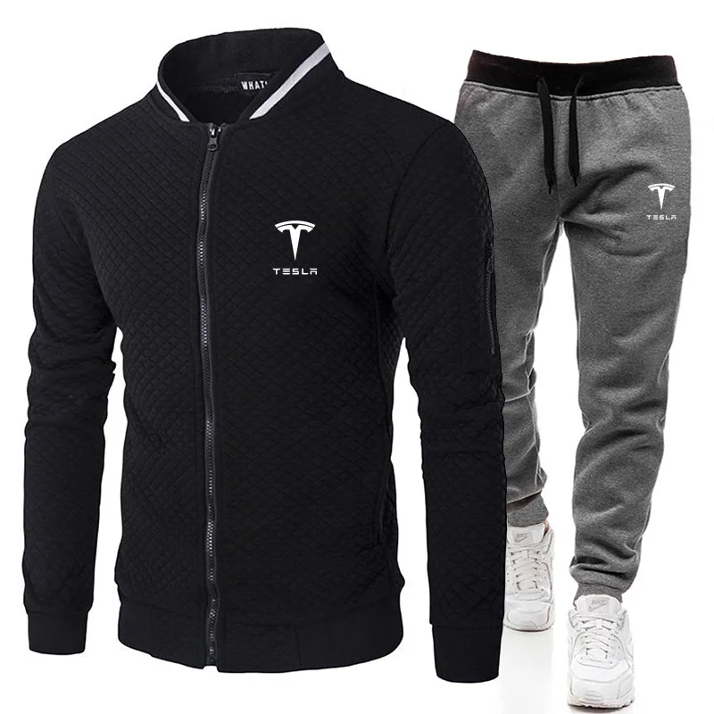 

Tesla 2021 men's fall/winter particle cotton fashion cardigan sportswear + sweatpants zipper shirt business casual suit