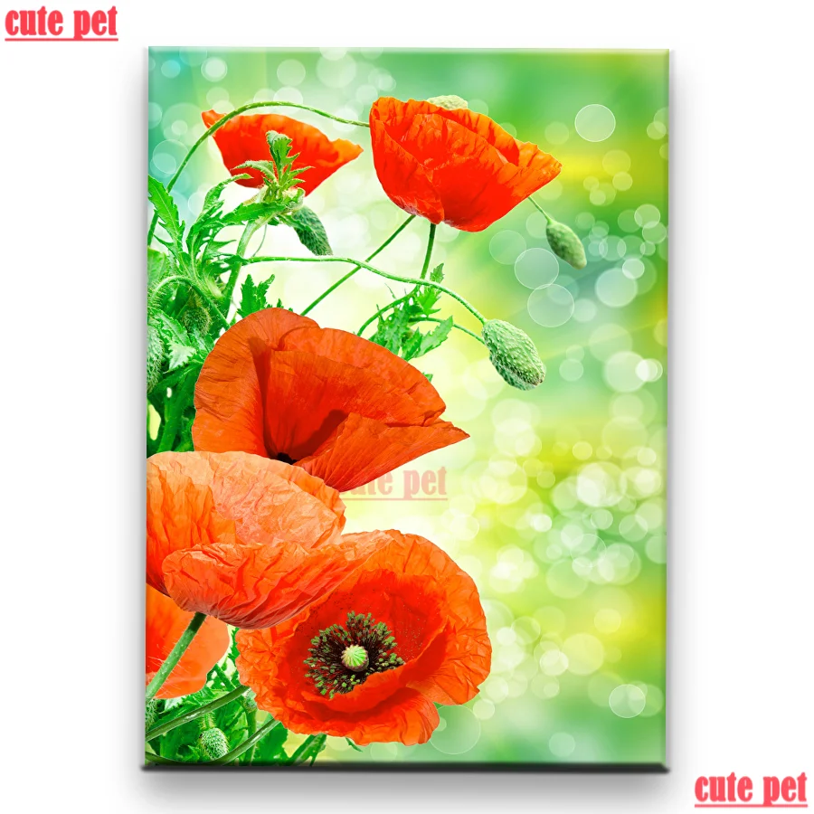 

cute pet mosaic Poppies Red Flower full Square round drill puzzle diamond painting crossstitch Diamond Embroidery Art home decor
