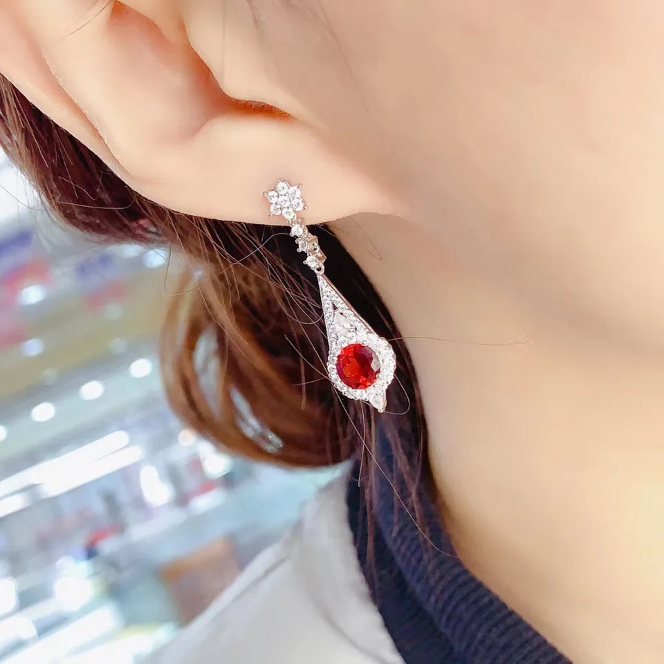 Natural Garnet Earrings S925 Sterling Silver White Gold &amp Rose Crimson Jewel Vintage Court Style Gift for Women | Украшения и