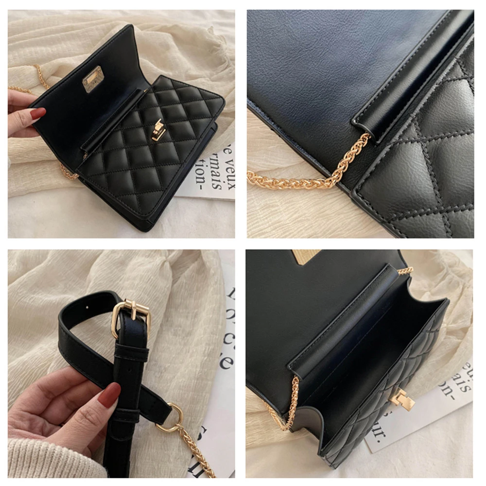 

Fashion Flap Woman Shoulder Bag PU Leather Diamond Lattice Soft Crossbody Black Versatile Purses And Handbags Bolsa Feminina Sac