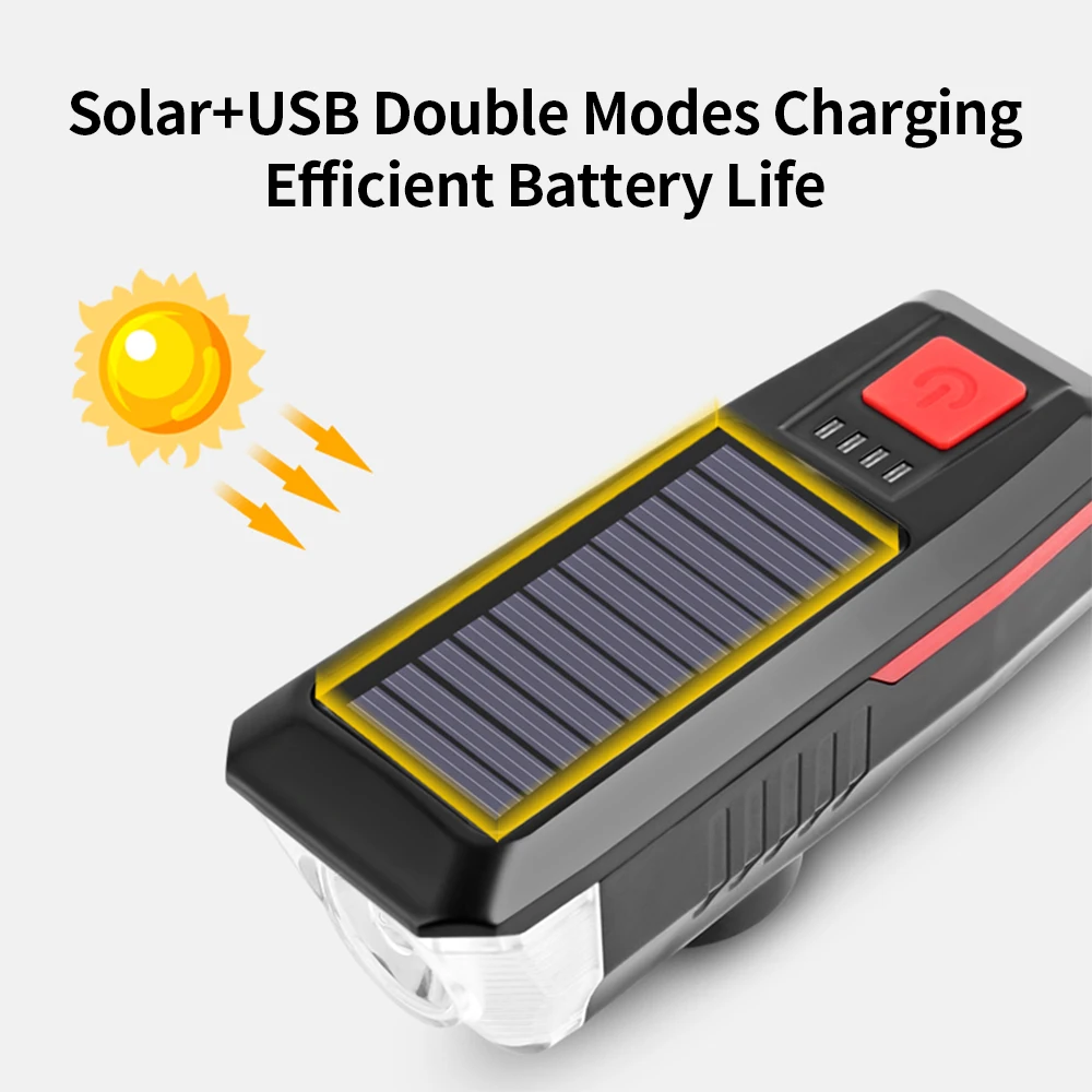 CYCLINGBOX Велосипедный фонарь передний солнечный T6 LED с USB-зарядкой 3 режима фонарика с гудком аксессуары головного фонаря для MTB велосипедного света.