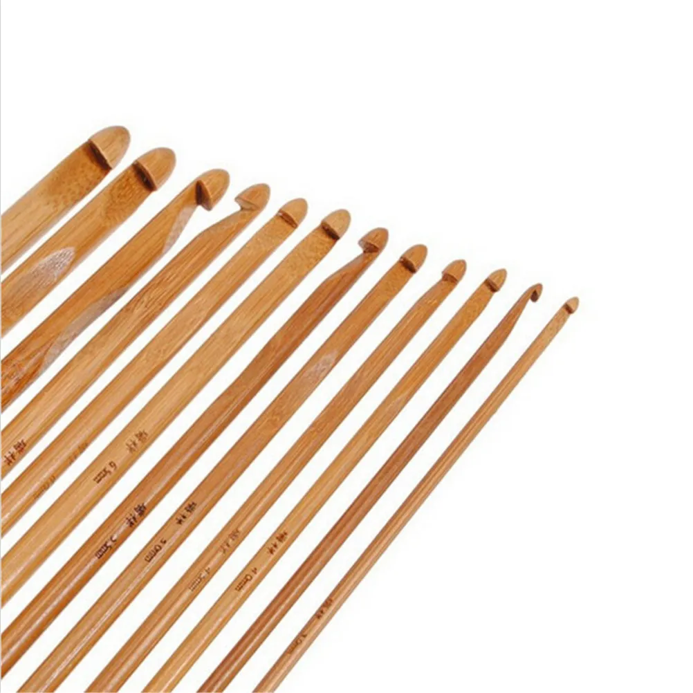 

12Pcs Bamboo Handle Crochet Hook Knitting Needle Weave Yarn Craft 3-10mm Sewing Tool Kit