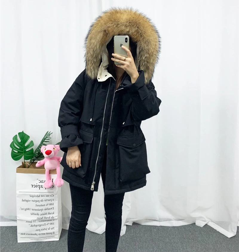 

Женская зимняя куртка с капюшоном из меха енота, 90% белый пуховик, толстые парки, теплое зимнее пальто с поясом