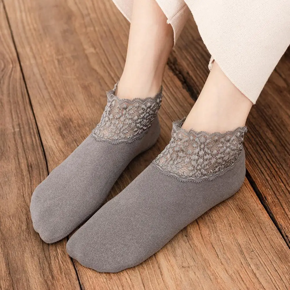 

1 Pair Women Winter Socks Lace Low Tube Thermal Socks Lady Socks Color Thick Soft Silicone Warm Floor Sock Cotton Non T2u0