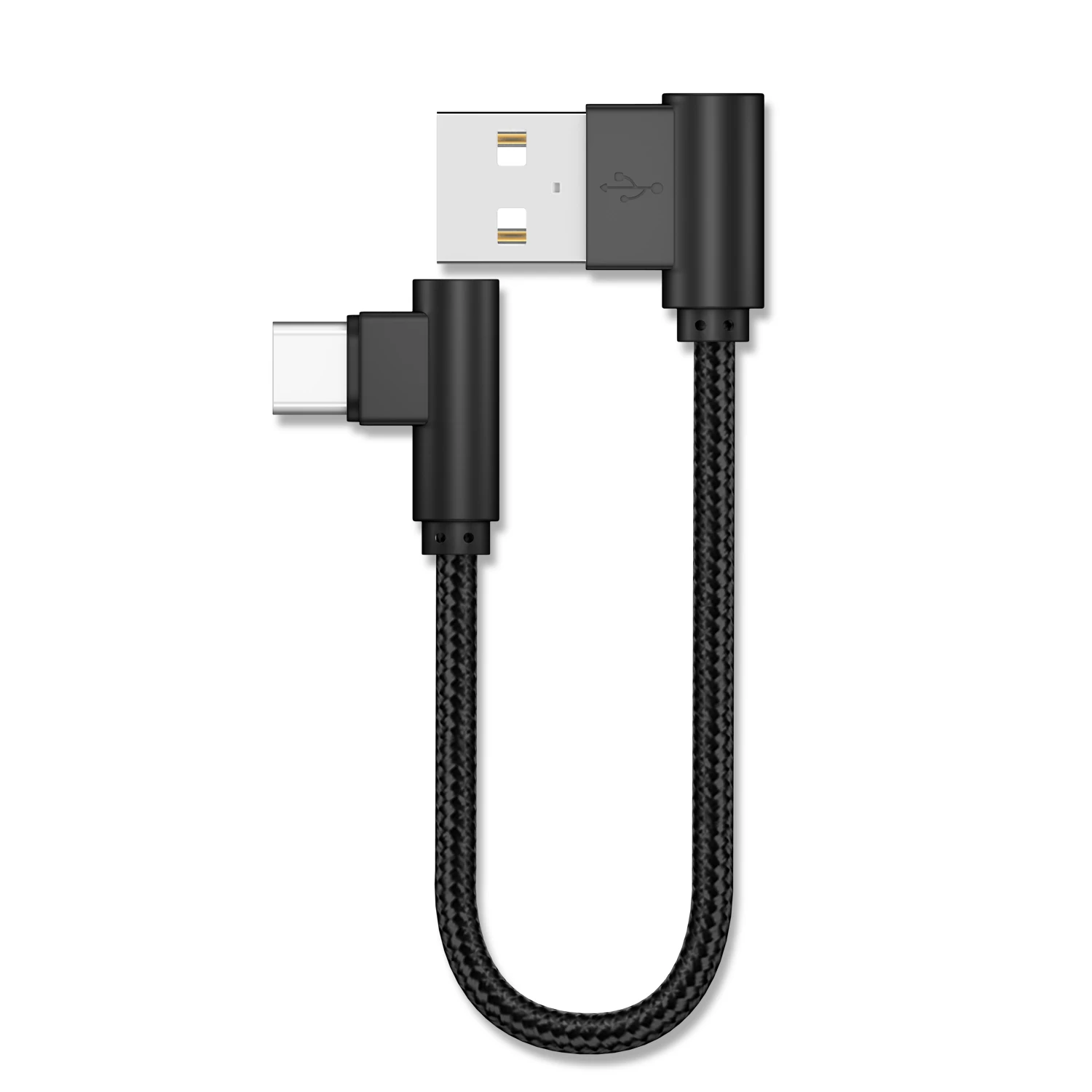 Короткий зарядный кабель Micro USB длина 20 см с разъемом типа C под углом 90 градусов
