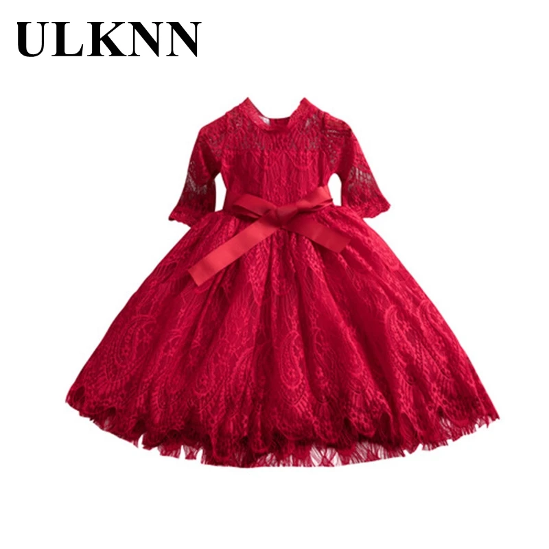 

Весеннее платье с длинными рукавами для детей платье в стиле «принцесс» с кружевным бантом одежда для девочек юбка для маленьких девочек де...