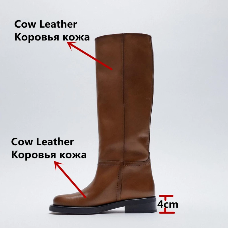 FEDONAS INS ZA Women Knee High Boots Full Cow Leather Warm Boots Thick High Heels Motorcycle Boots Punk Shoes Woman High Boots