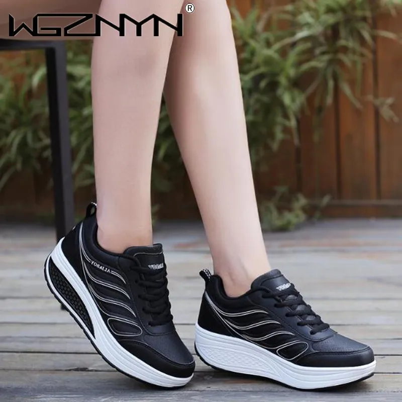 

2020 Women Autumn Platform PU Leather Sneakers Woman Lace Up Vulcanized Shoes Ladies Comfort Female Fashion Zapatillas Mujer
