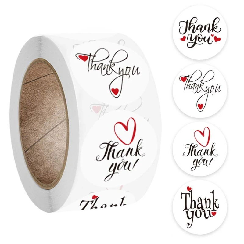 

L9NB 500pcs/roll Round Thank You Stickers Handmade Gift Package Seal Labels Wedding Party Scrapbooking Stationery Decoration