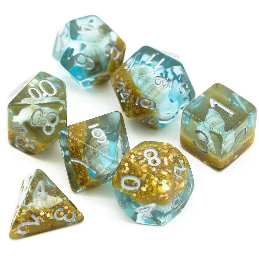 7 шт./компл. Синяя Раковина игральные кости DND D & Dice D4 D6 D8 D10 % D12 D20 набор