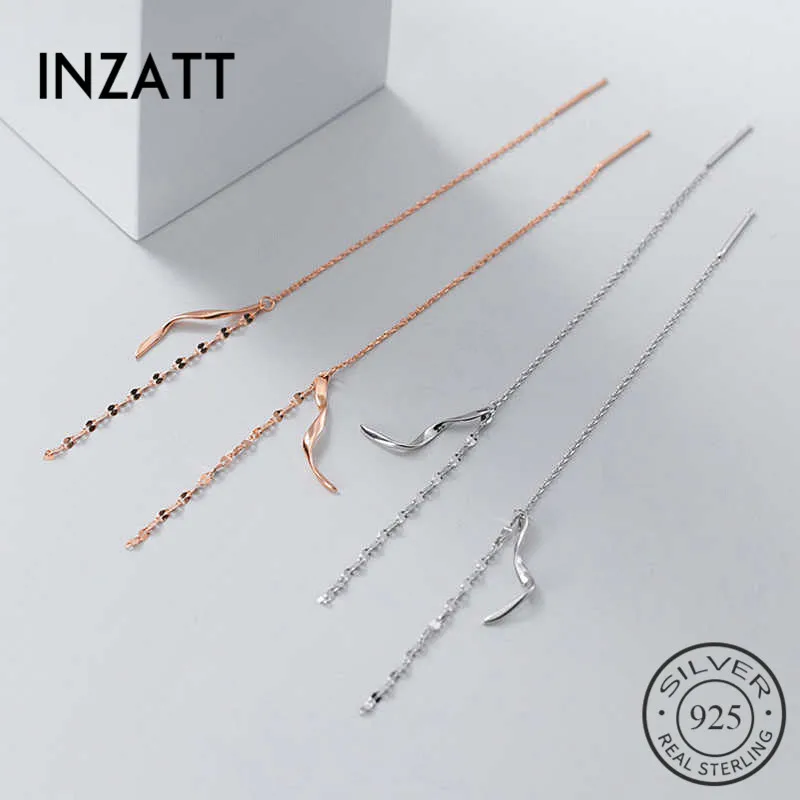 

INZATT реальные 925 серебро Длинная цепочка с бахромой, свисающие серьги для женщин, серьги вечерние минималистский ювелирные изделия аксессуа...