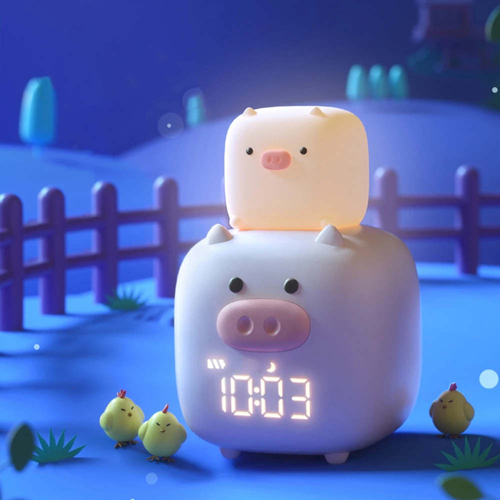 

Digital Alarm Clock Child BedroomNight Lamp Voice Control LED Watch Table Clock Calendar Cute Pig Electronic Clock Desk Clock