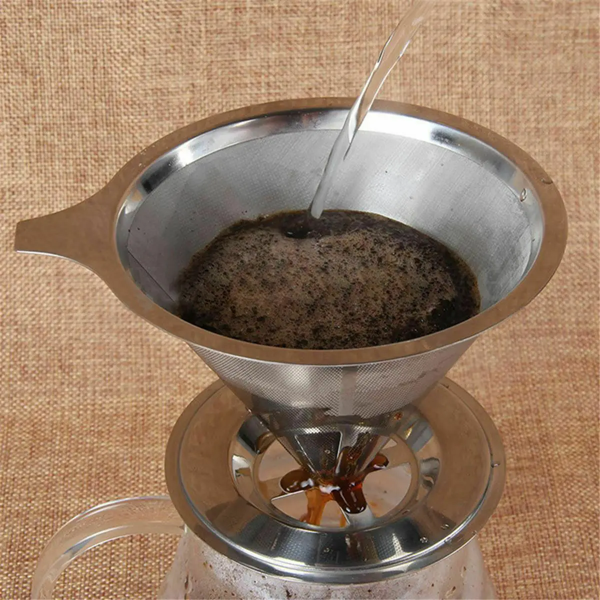 

New Stainless Steel Pour Over Coffee Dripper Mesh Layer Mesh Filter With Cup Stand