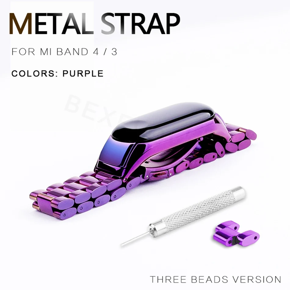 Three Beads 019M Браслет mi Band 4 3 ремешок металлический Безвинтовой ремешок из нержавеющей стали для Xiaomi mi Band 4 3 ремешок mi band 4 3 ремешок для браслета - Цвет: Three Beads 019M