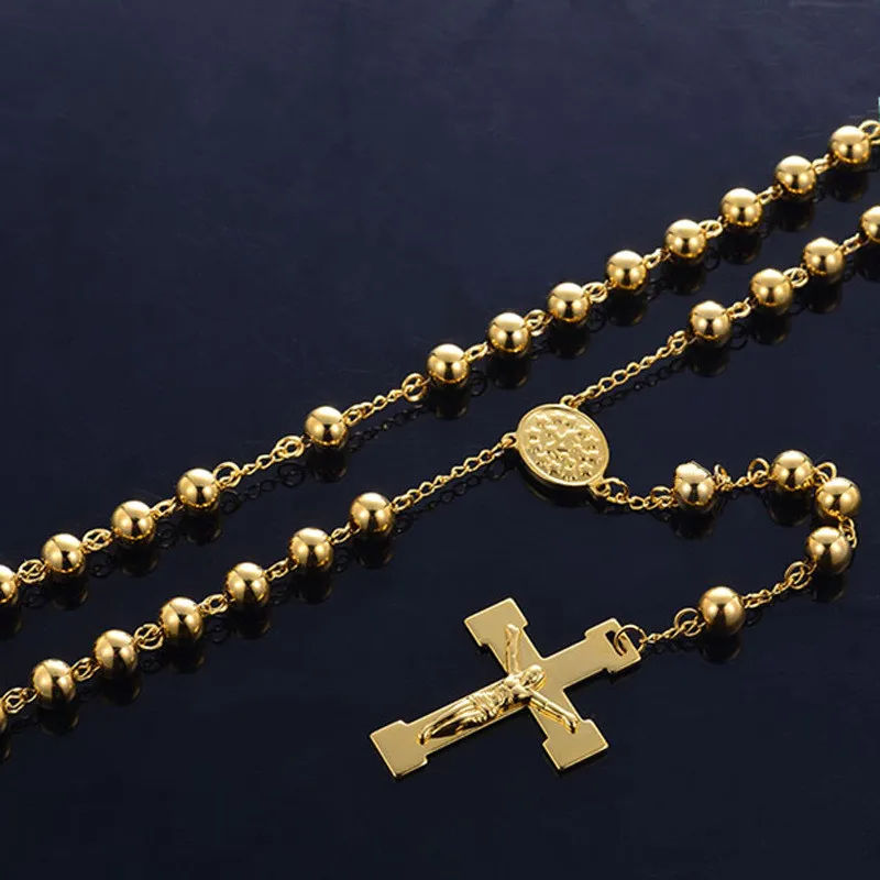Длинное золотистое ожерелье с подвеской крестом для мужчин и женщин винтажное