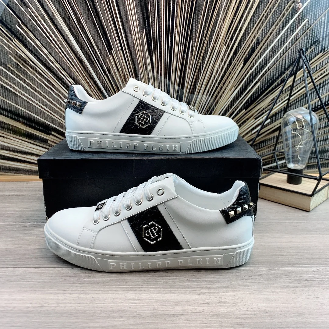 

PL004 Top Quality Philipp Plein Men's Leather Casual Shoes for Fashion Running Shoes Casual Shoes Outdoor Sports Shoes Sneakers