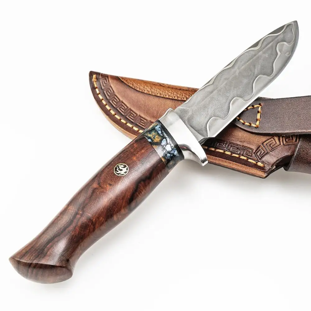 Hx открытый дамасский острый нож с фиксированным клинком кемпинговые ножи для