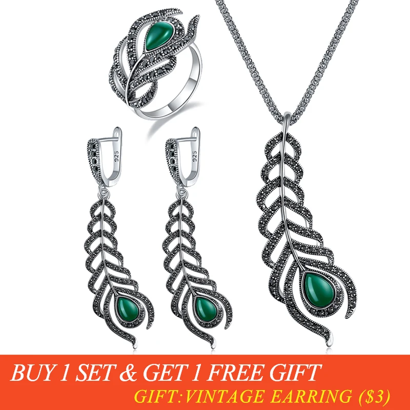 Ajojewel винтажный стиль зеленый набор украшений для женщин из смолы и пера
