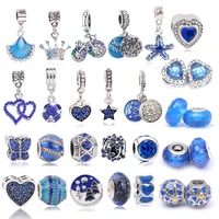 boosbiy 2pc 45 styles blue color crystal heart star beads charms for women fit brand bracelets necklaces jewelry gift