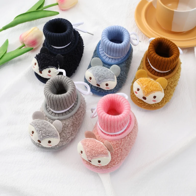 Пушистые Ботинки для маленьких мальчиков и девочек вязаные носки зимняя обувь