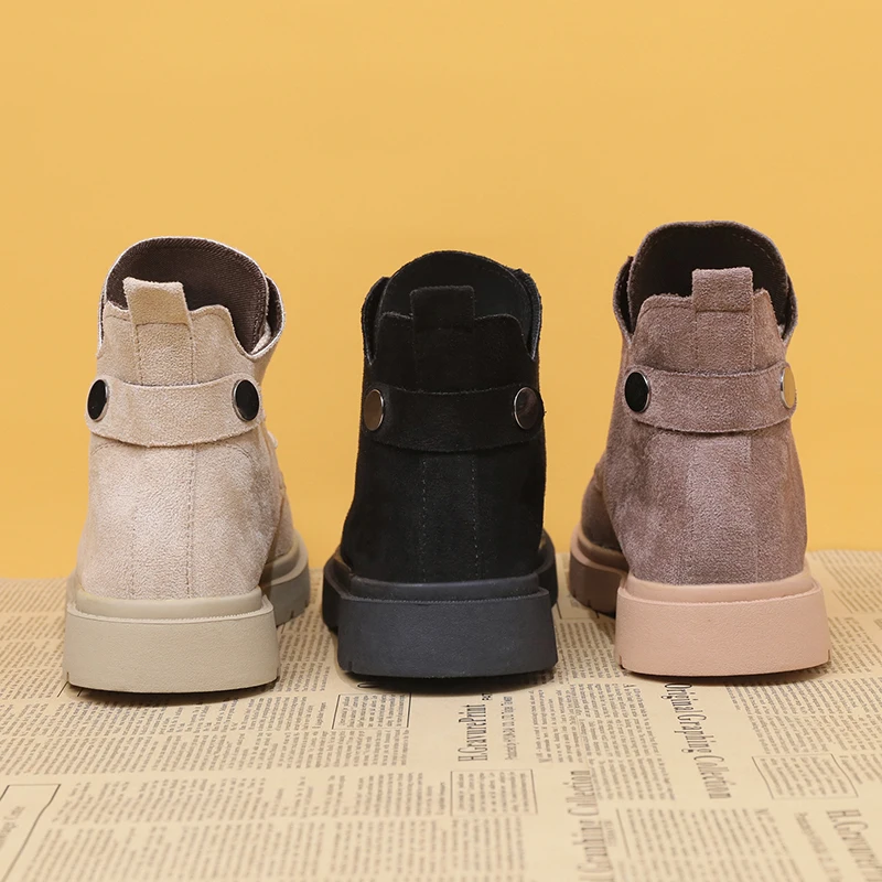 

England Women Boots Martin Boots 2020 Autumn Winter Suede Leather Low-heeled Classic Fashion Retro Shoes Woman Lace-up