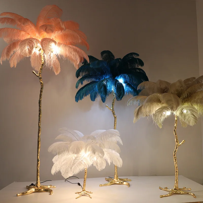 Высококачественная Напольная Лампа с перьями лампа медными для спальни