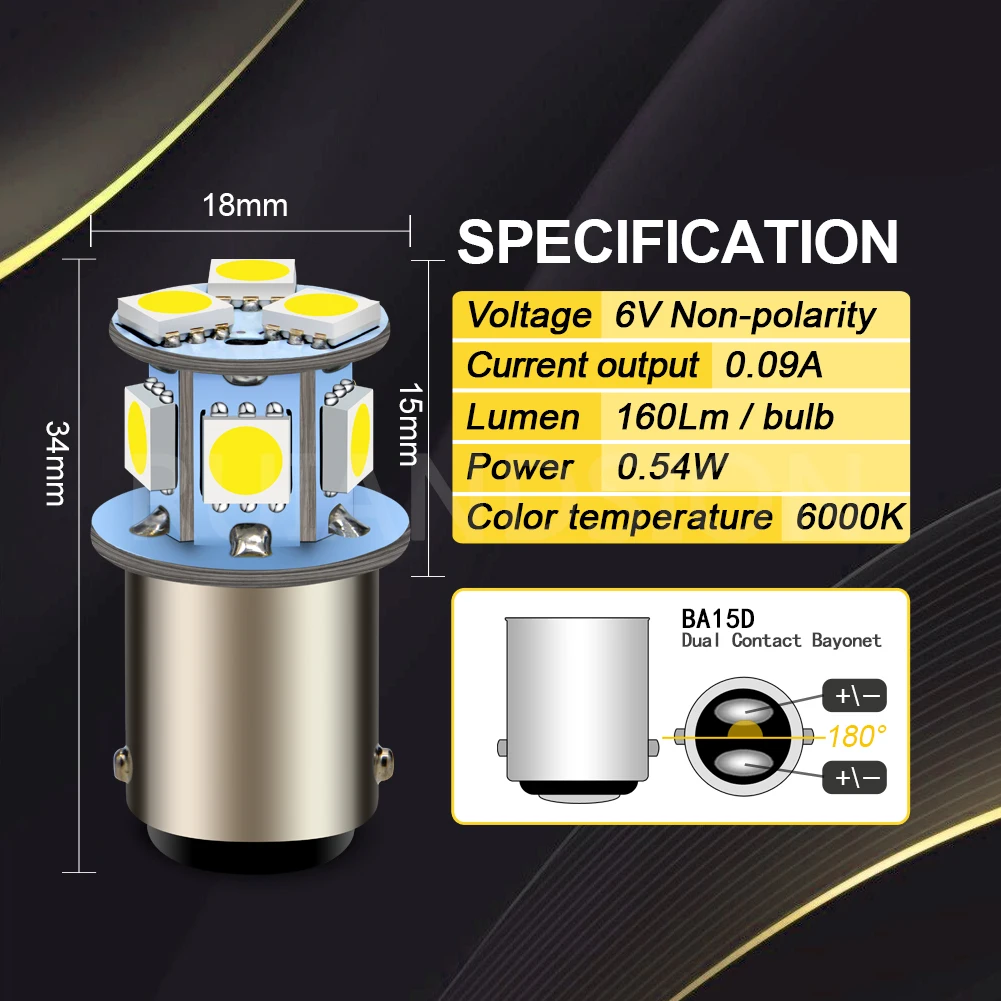RUIANDSION 10 шт. 6 в 12 В 24 BA15D 1142 1157 BAY15D P21/5 Вт 5050 8SMD Белый Красный Янтарный сигнал