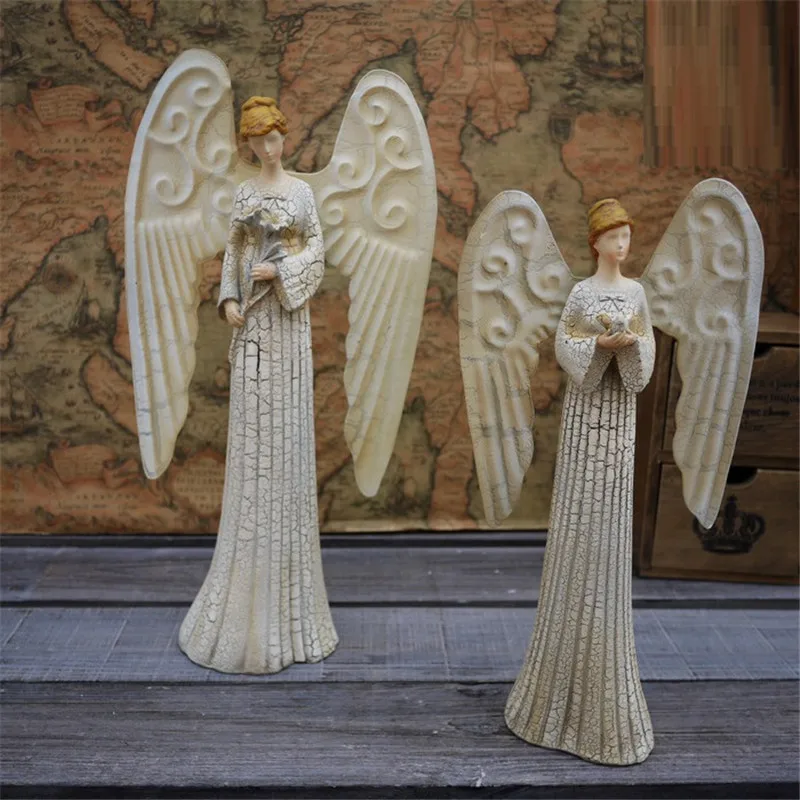 

WU CHEN LONG Holy Light Angel Figure Art Sculpture Crackled Angel Figurine Resin Crafts Garden Villa Decorations For Home R3741