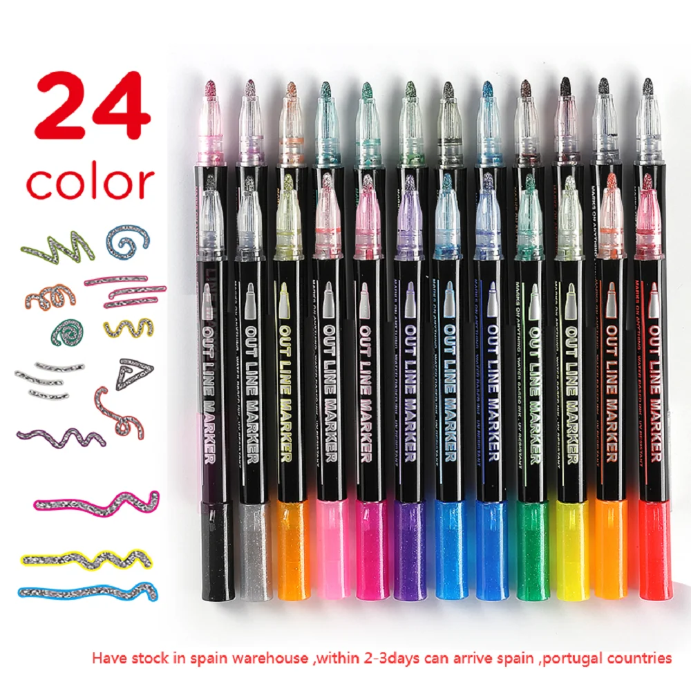 24Colors Doodle Dazzle Markers, Double Line ,Magic Shimmer Paint Pens, 0.7mm tip for Greeting Cards, Craft, Posters, Paintins