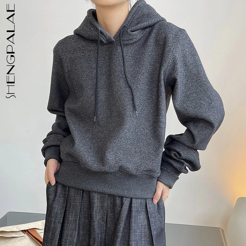 

SHENGPALAE Fashion Chic Thick Plush Hoodies Women's Autumn 2021 New Hooded Loose Long Sleeve Pullovers Sweatshirt Female Tide