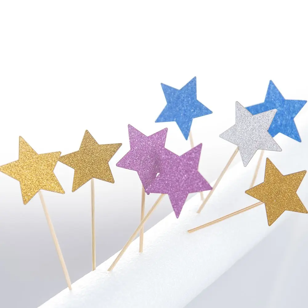 Топпер для торта блестящий золотой и серебряный 10 шт./лот украшение в виде звезды