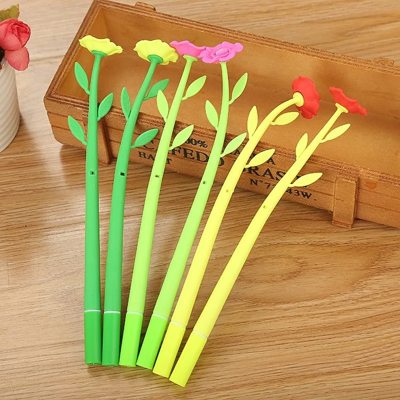 20PCs Simulation Camellia Gel Pens Set Cute Cartoon Flower Neutral Pen Learning Stationery Cool Office Supplies Gifts Wholesale