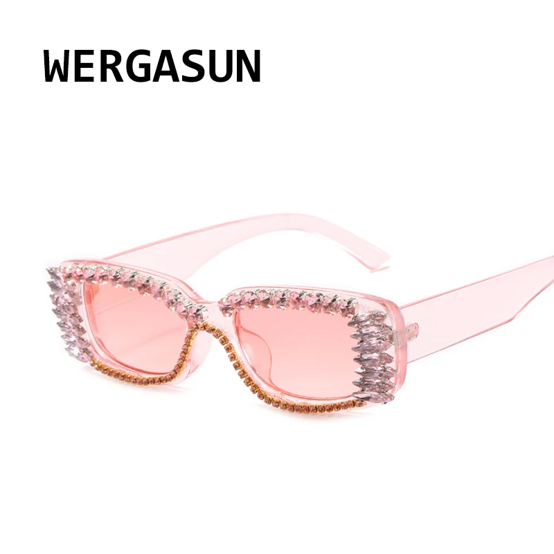 WERGASUN прямоугольные Стразы Солнцезащитные очки женские модные стимпанк