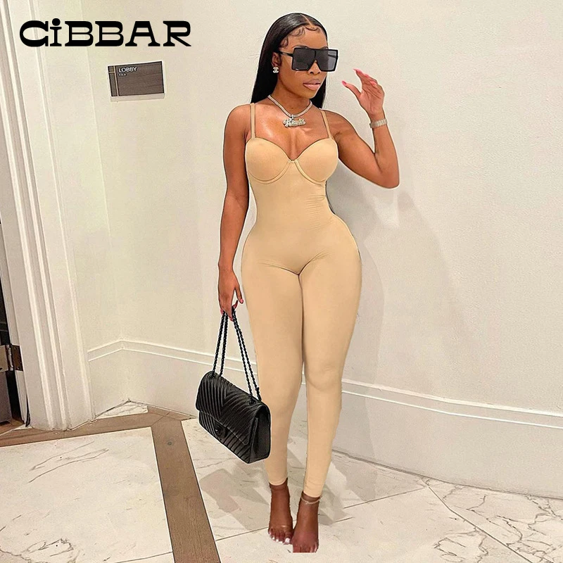 

CIBBAR Sleeveless Casual Basic Simple Camisole Jumpsuits Women Solid Sheath Soprtywear Overalls Strapy Skinny Fitness One Piece
