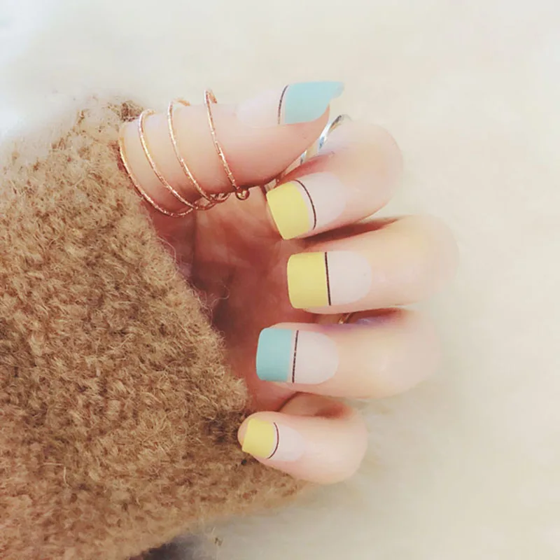 Оптовая продажа 24 шт./компл. матовые накладные ногти для девочек квадратная форма