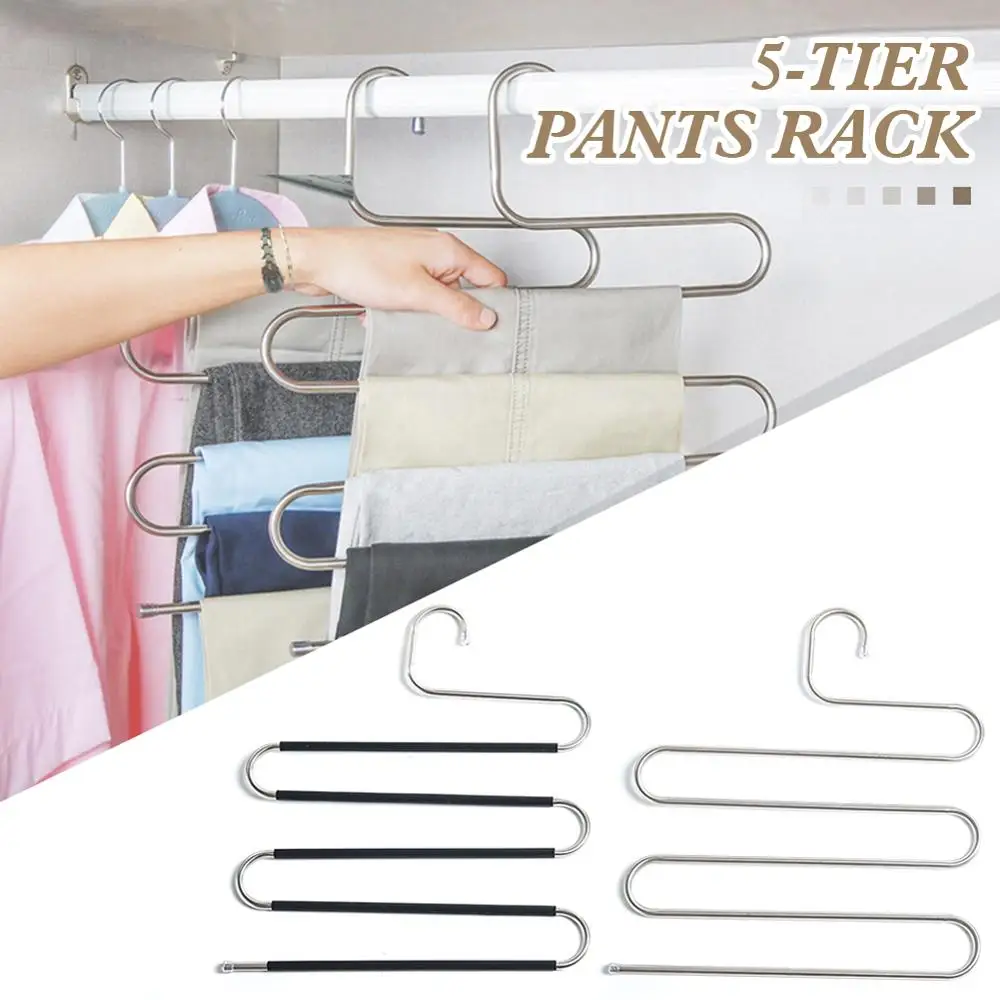 

Pants Hanger 5-Tier S-Shaped Stainelss Steel Pants Rack Closet Space Saving Organizer