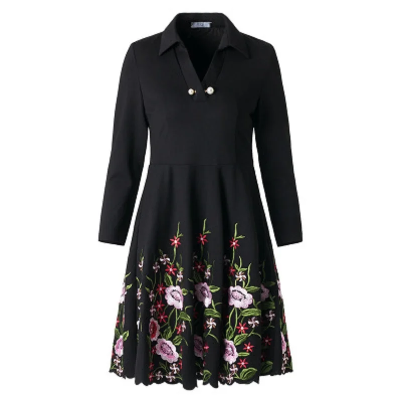 

2021 new sexy Spring office Retro ladies dress 3xl women elegant Vintage shirt Dress plus size Embroidery Autumn Floral dresses