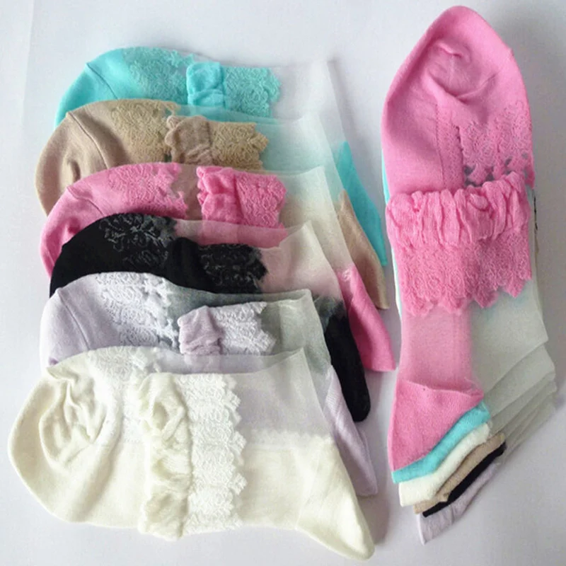 Женские разноцветные ультратонкие носки прозрачные кружевные эластичные