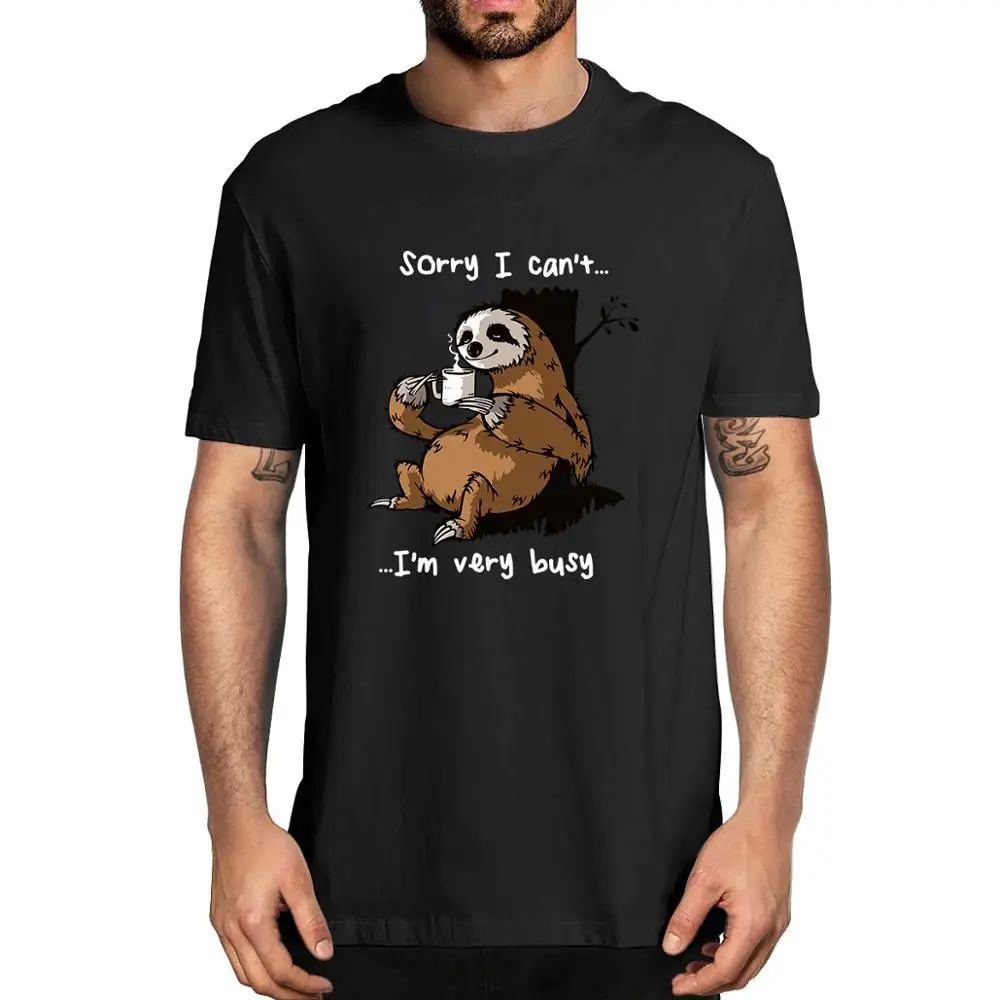 

Cotton Sloth Drinking Coffee Sorry I Can't I'm Very Busy Gift Men's Short Sleeve T-Shirt