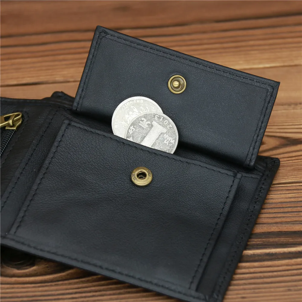 Men Genuine Leather Wallet Short Slim Male Purses Money Cash Credit Card Holders Coin Pocket Men Wallet Money Bag Fashion Black