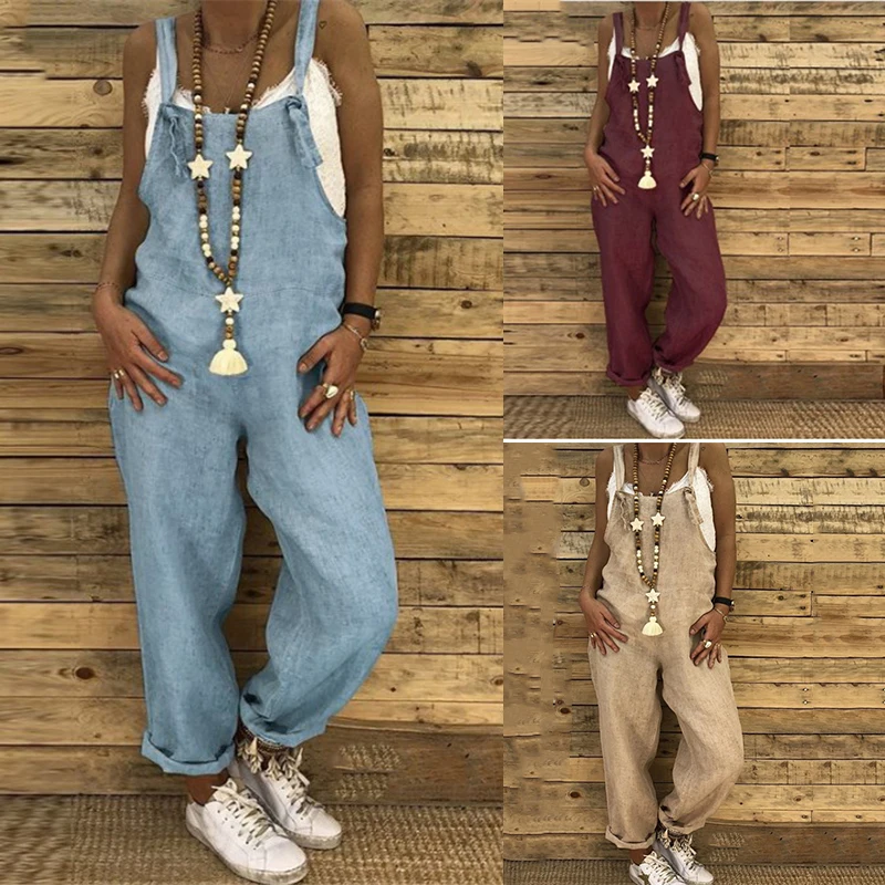 Повседневный женский комбинезон без рукавов комбинезоны больших размеров из