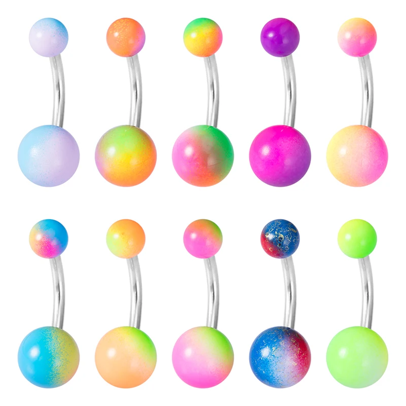 

1PC Acrylic Ball Navel Ring Barbell Women Girl Body Piercing Jewelry Gift Summer Candy Belly Button Rings Surgical Steel Bar 14G