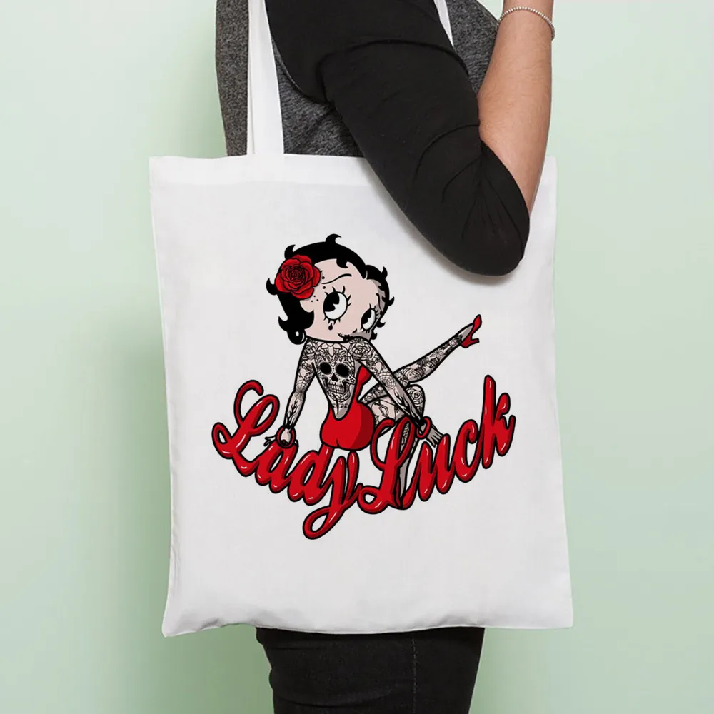 Пользовательские Betty Boop хлопковые хозяйственные сумки холстины 30x35 см сумка тоут