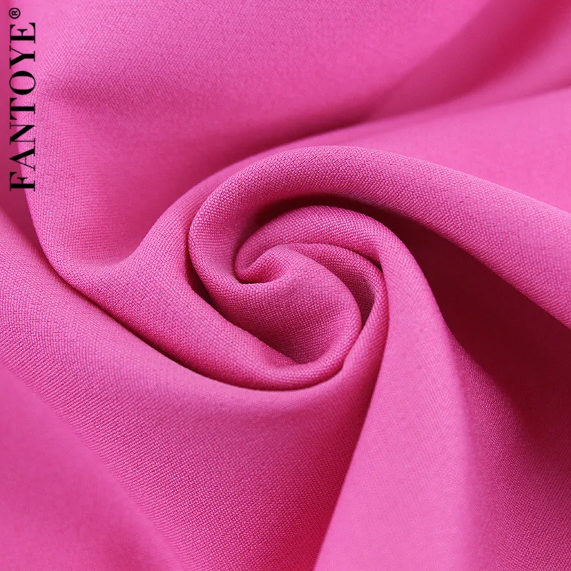 Женский офисный костюм-двойка FANTOYE розовый облегающий комплект из топа и брюк