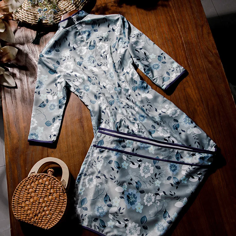 

Traditional Chinese Dresses Cheongsam Print Long Qipao Dress Sexy Split Tang Costume Lady Banquet Qipao Oversize 4XL